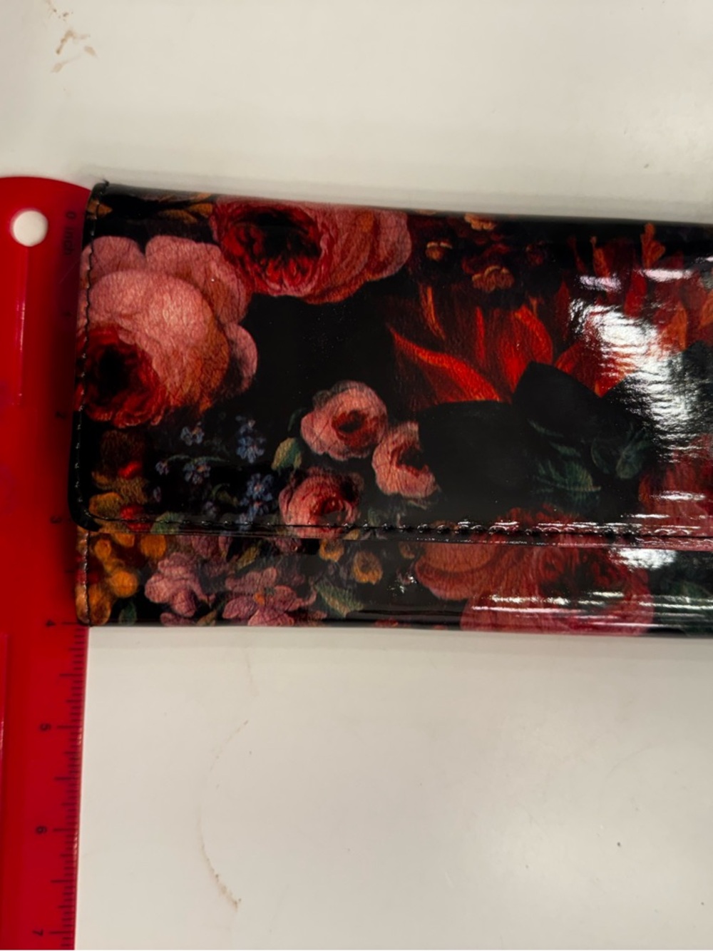 Shiny Floral Wallet - Black with Red & Pink Roses